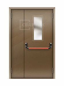 Полуторная остекленная противопожарная дверь ДПМ-02 2 типа с выпадающим порогом