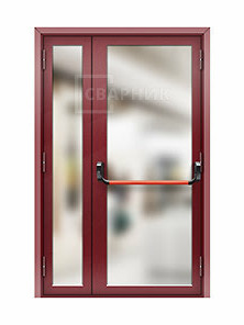 Противопожарная стеклянная дверь с антипаникой 2-го типа полуторная